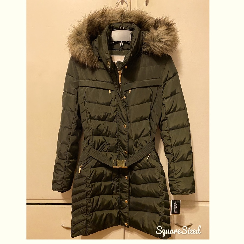 Michael Kors Belted Down Puffer with Fur Hood